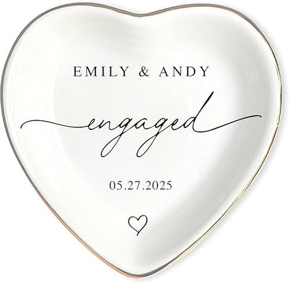 LullabyMall Custom Engagement Ring Holder Ring Dish, Custom Wedding Gifts for Couple, Bridal Shower Couple Jewelry Tray, Monogrammed Engagement Wedding Gifts for Bride 3