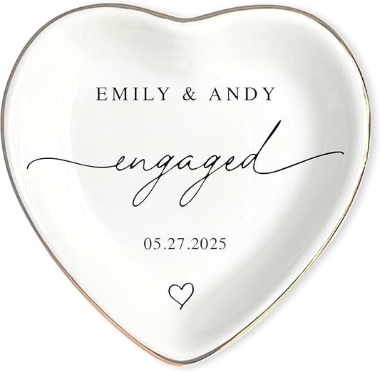 LullabyMall Custom Engagement Ring Holder Ring Dish, Custom Wedding Gifts for Couple, Bridal Shower Couple Jewelry Tray, Monogrammed Engagement Wedding Gifts for Bride 3