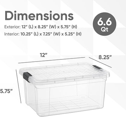 Superio Storage Bins with Lids- 6 Pack, 6.6 Qt Clear Boxes for Organizing, Stackable Plastic Containers- BPA Free, Non-Toxic, Odor Free, Organizer for Home, Office, Dorm