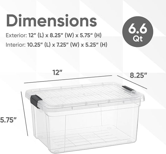 Superio Small Clear Storage Box with Lid, 6.6 Quart Plastic Container Bins for Organizing, Stackable Crates, BPA Free, Non Toxic, Odor Free, Organizers for Home, Office, School, and Dorm