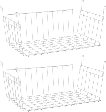 ClosetMaid 17 Inch Wide Hanging Basket Wire Shelving Accessory for Closet Shelves, Pantry Organizer, Kitchen, and Bathroom Storage, 2 Pack, White