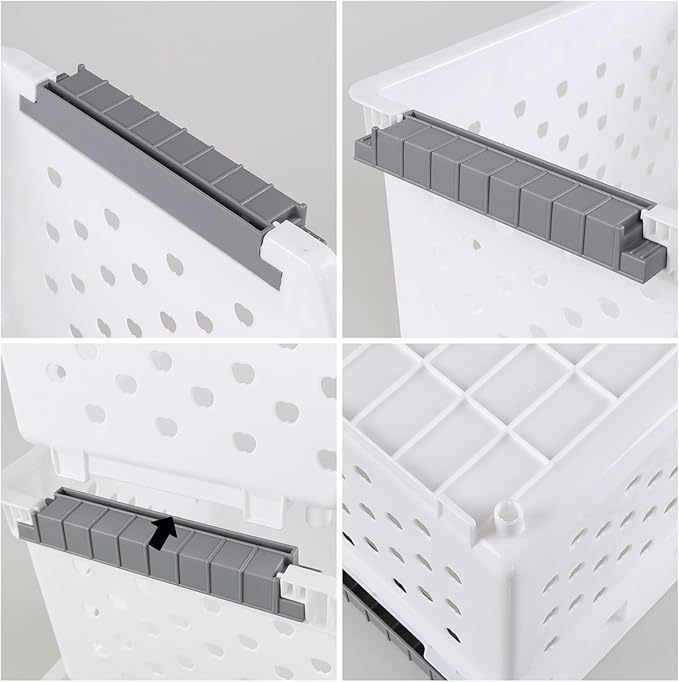4 Pack White Large Plastic Stackable Storage Bins, Organizer Kitchen Stacking Basket Bin
