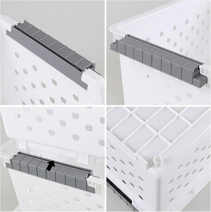 4 Pack White Large Plastic Stackable Storage Bins, Organizer Kitchen Stacking Basket Bin