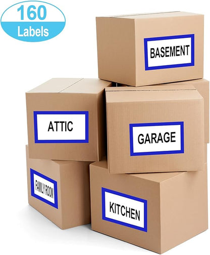 6 x 4 inch Large Moving Labels for Boxes, Blank Moving Boxes Labels Stickers, 160pcs 8 Color Coded Moving Stickers Packing Labels Stickers for Home Organization Projects, Kitchen, Storage Bins, (Blue)