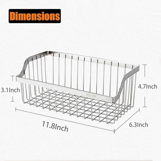 2PCS Kitchen Storage Metal Wire Fruit Basket - SUS304 Stainless steel Organizer Storage Bin Baskets for Bathroom - Space Saving Design for Pantry Organization, Spice Rack,Self Adhesive（Silver）