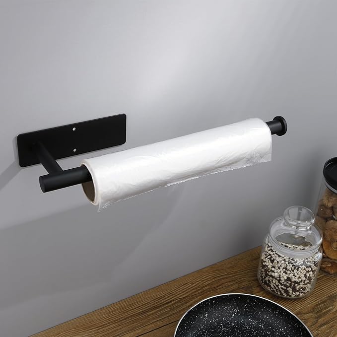 Paper Towel Holders,Paper Towels Rolls - for Kitchen,Wall Mounted Paper Towel Roll Holder for Kitchen, Bathroom,Both Available in Adhesive and Screws,Stainless Steel-Black