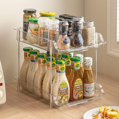 SOVGIZF Expandable Cabinet Organizer Shelf, 2-Tier kitchen Counter Organization Shelves, Spice Rack,Clear Plastic Countertop Storage Rack for Makeup, Pantry, Cupboard, Bathroom, Desk Organization