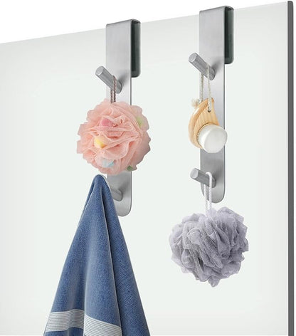 KITHOLD Shower Door Hook, Extended Length Frameless Shower Door Hook (7 Inches), Heavy-Duty Bathrobe Towel Stainless Steel Hook, No Drilling or Adhesive Required, 2-Pack, Silver