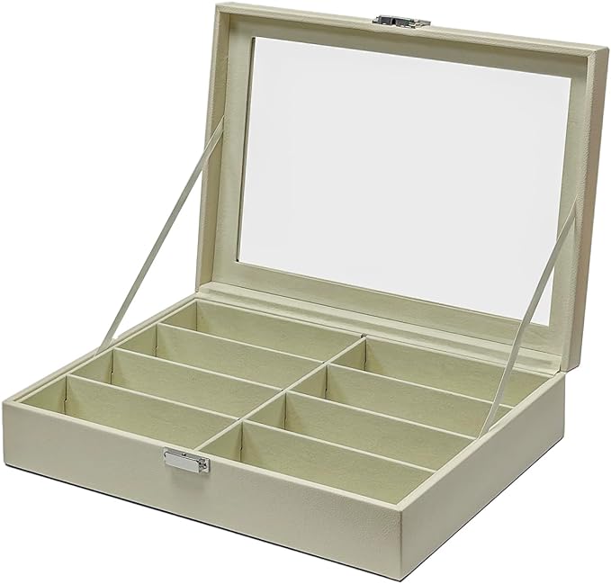 UnionPlus 8-Slots Sunglasses Case Organizer, Eyeglass Glasses Display Holder Collector, Multiple Sunglasses Storage Case, Lychee Beige