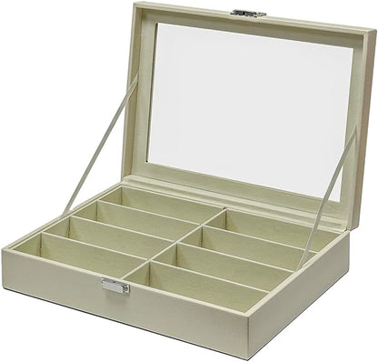 UnionPlus 8-Slots Sunglasses Case Organizer, Eyeglass Glasses Display Holder Collector, Multiple Sunglasses Storage Case, Lychee Beige