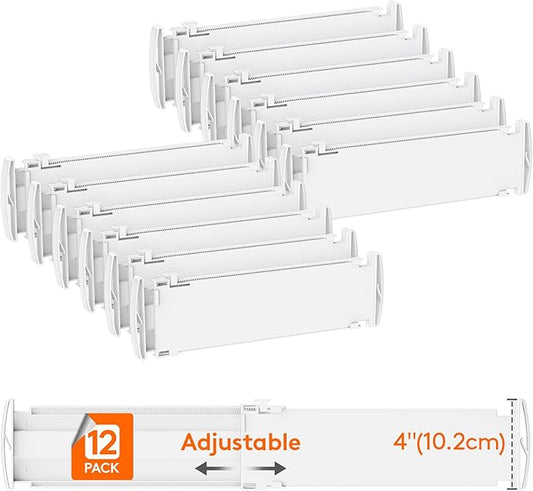 Lifewit 4" High 12 Pack Drawer Dividers, 13.8-22.5" Drawer Divider for Clothes, Adjustable Dresser Drawer Organizers, Plastic Drawers Separators for Clothes, Bedroom, Bathroom, Kitchen, Office