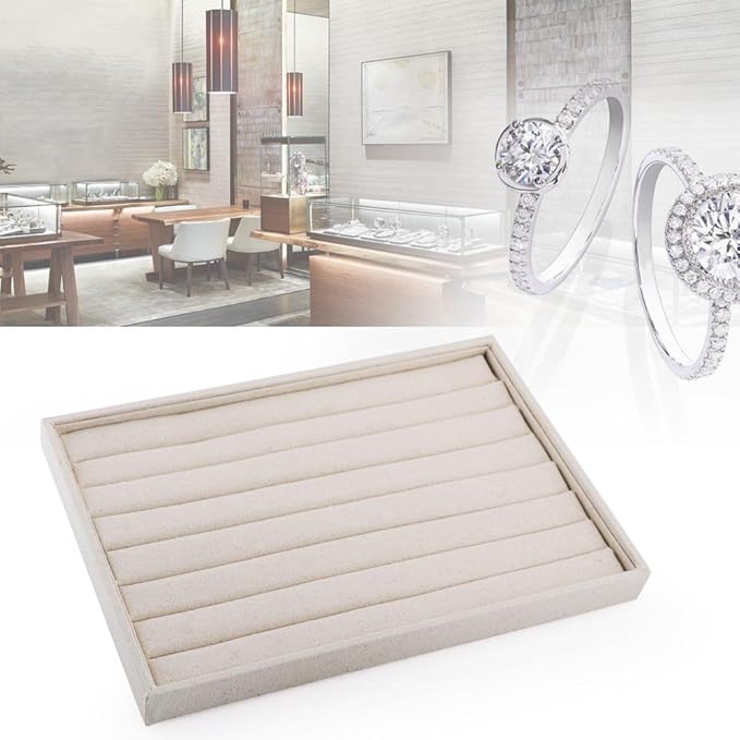 Oirlv Linen 7 Lines Ring Storage Tray Rings Showcase Display Organizer Plate