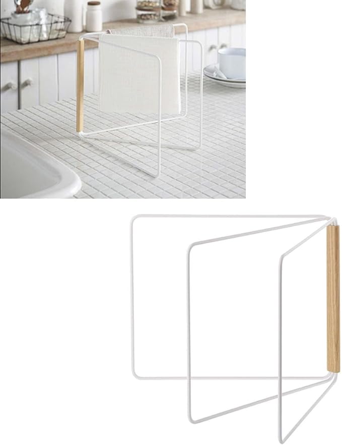 Kitchen Countertop Dish Cloth Drying Rack, Dish Rag Holder 3 Arms Folding Dishcloth Holder Dish Cloth Rag Towel Hanging Rack Organizer, White(White)