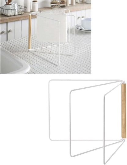 Kitchen Countertop Dish Cloth Drying Rack, Dish Rag Holder 3 Arms Folding Dishcloth Holder Dish Cloth Rag Towel Hanging Rack Organizer, White(White)