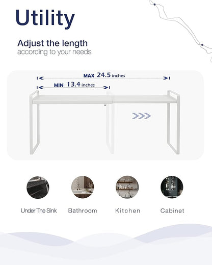 Nxconsu Expandable Cabinet Shelf Organizer Riser for Kitchen Pantry Cupboard Under Sink Countertop Home Storage Organization Rack Space Saver Freestanding Heavy Duty Nonslip Stackable White Large