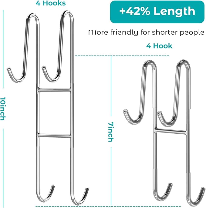 Cerbonny Shower Door Hooks (10 Inch), 2 Pack Extended Towel Hooks for Bathroom, Over Door Hooks, Shower Hooks for Frameless Glass Door, Silver