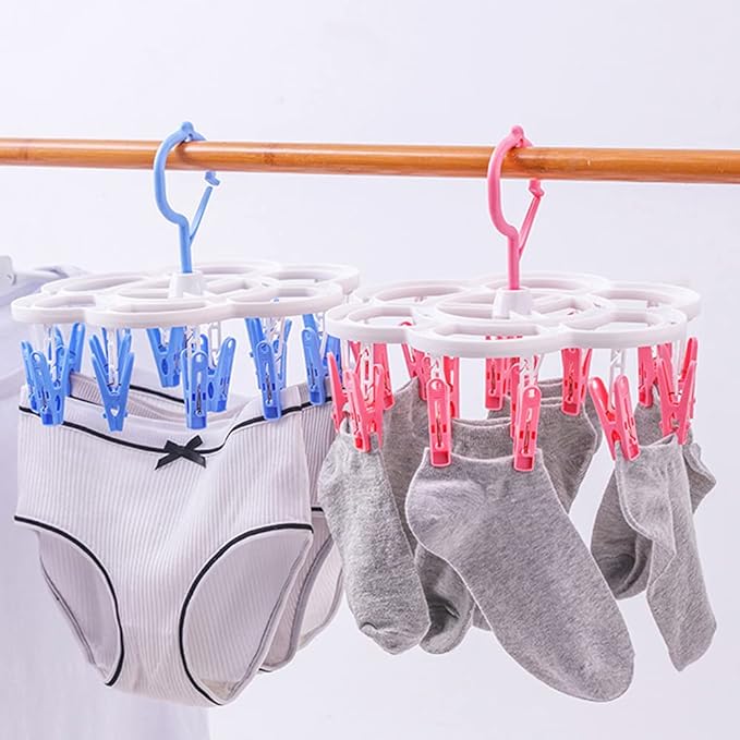 Clothespin Rack Laundry Drying Rack,Clothes Hangers with 16 Clips,Clip Hanger Drip Hanger for Drying Underwear,Baby Clothes,Socks,Bras,Towel,Pants,Hat,Scarf,Cloth Diapers,Gloves (Light Green)