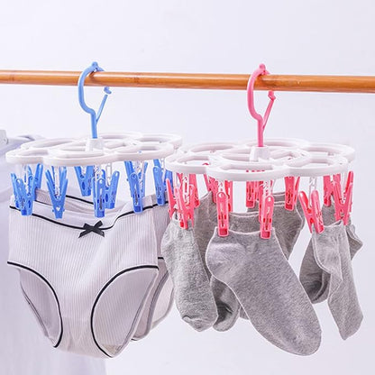 Clothespin Rack Laundry Drying Rack,Clothes Hangers with 16 Clips,Clip Hanger Drip Hanger for Drying Underwear,Baby Clothes,Socks,Bras,Towel,Pants,Hat,Scarf,Cloth Diapers,Gloves (Light Green)