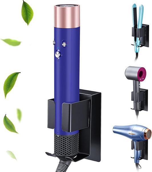 LOXSUN Hair Straightener Holder Wall Mount Curling Iron Holder, Blow Dryer Holder Wall Mounted, Adhesive Hair Dryer Holder, Hair Tools Organizer Storage for Bathroom Vanity (1, Black)