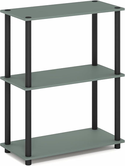 Furinno Turn-N-Tube Storage Shelves, 3-Tier Book Shelf, Corner Shelf, Toolless Open Shelves, for Organization and Storage, Living Room, Garage, Home Office, Sage Green