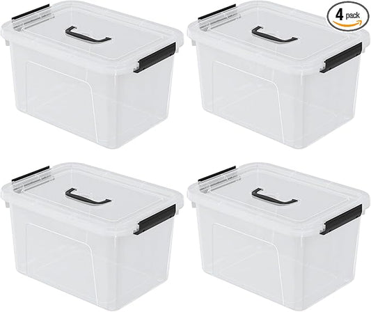 Drephia 10.5 Quart Clear Plastic Storage Box/Container with Handle, Plastic Storage Bin with Lid, 4 Packs