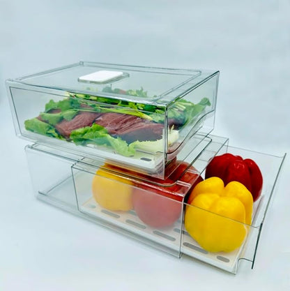 Femoliyes Refrigerator Organizers and Storage Drawer, Stackable Fruit Storage Containers for Fridge, Reusable Fridge Organizer fit for Kitchen Refrigerator and Restaurant Freezer (2 Drawers, Large)