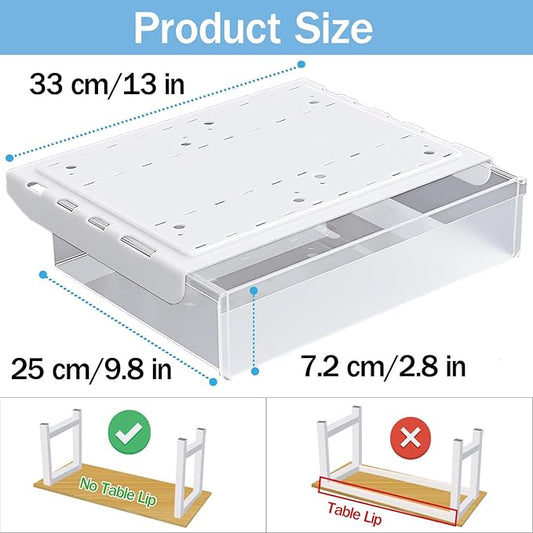 Large Under Desk Table Drawer Storage Organizer A4,Desk Accessories & Workspace Organizers,Hidden Self-Adhesive Under Table Pencil Tray Drawer for Office(Clear White)