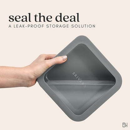 BRIVARA HOME Ceramic Coated Glass Food Storage Container | No PTFE, PFOA, PFAS, and BPA | Reusable Non Toxic Meal Prep Container with Glass Lid | Easy To Store | 5 Cup Square [Smoke]