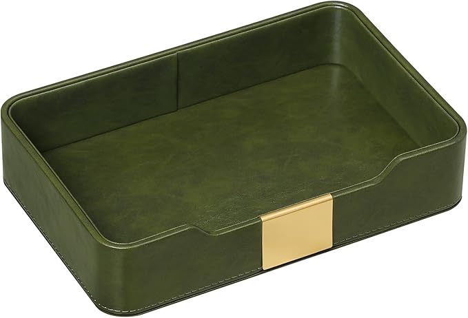 MEIBOOCH 10.2" x 6.7" Nightstand Organizer Tray with Gold Accent, Decorative Valet Trays Cologne Organizer for Men, Key Bowl Perfume Trinket Tray for Dresser Bedside Entryway Table (Dark Green)