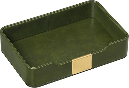 MEIBOOCH 10.2" x 6.7" Nightstand Organizer Tray with Gold Accent, Decorative Valet Trays Cologne Organizer for Men, Key Bowl Perfume Trinket Tray for Dresser Bedside Entryway Table (Dark Green)