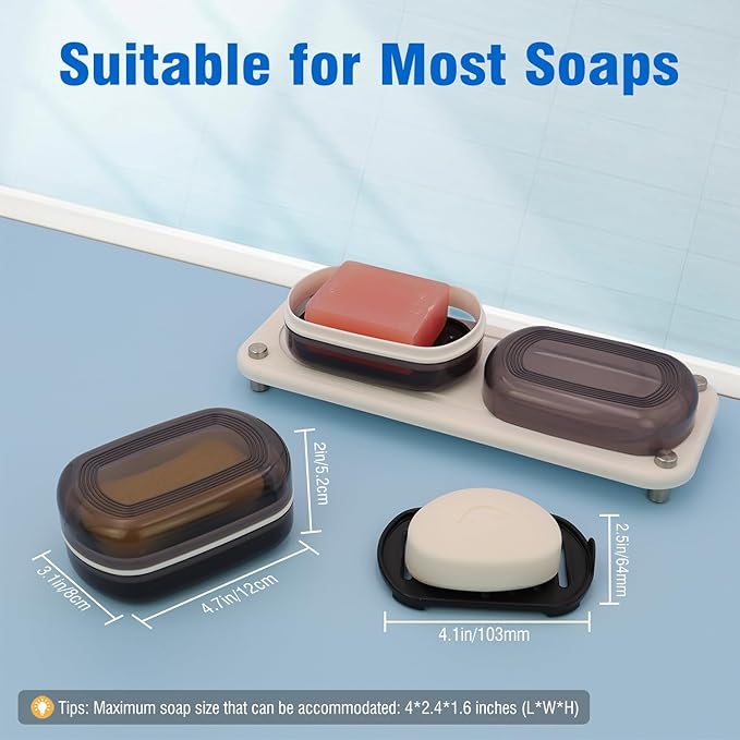 AIMAIAIMAI Travel Soap Container, Leakproof Soap Box, Travel Soap Holder with Removable Draining Layer, Portable Soap Case for Traveling, Camping, Gym (Black)