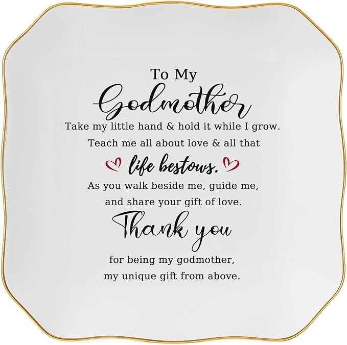 Jelershy Godmother Gift Trinket Dish Jewelry Tray - To My Godmother Christmas Valentines Mother's Day Birthday Gifts for Godmother from Goddaughter, Madrina Gifts - Thank You for Being My Godmother