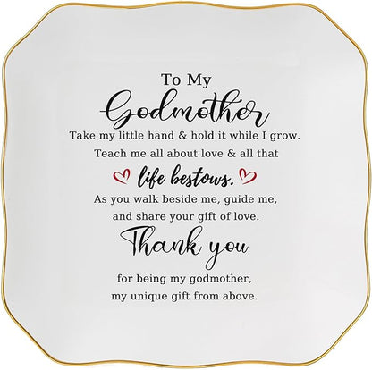 Jelershy Godmother Gift Trinket Dish Jewelry Tray - To My Godmother Christmas Valentines Mother's Day Birthday Gifts for Godmother from Goddaughter, Madrina Gifts - Thank You for Being My Godmother