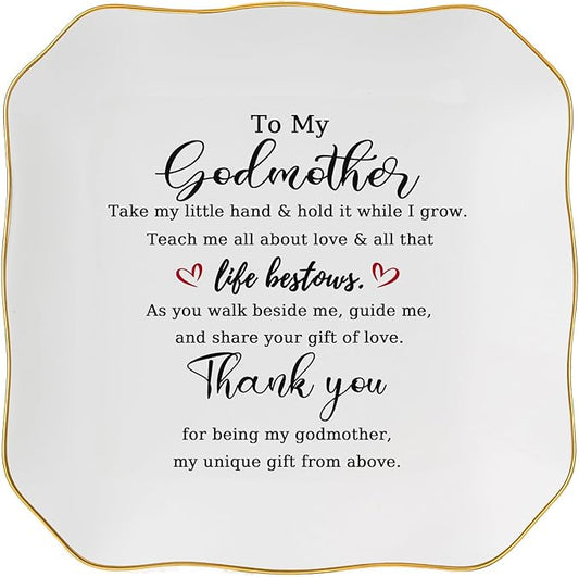 Jelershy Godmother Gift Trinket Dish Jewelry Tray - To My Godmother Christmas Valentines Mother's Day Birthday Gifts for Godmother from Goddaughter, Madrina Gifts - Thank You for Being My Godmother