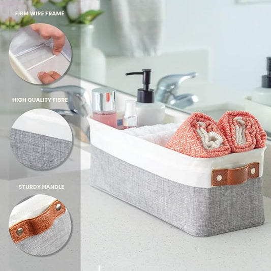OrganiHaus Narrow Storage Bins 15x06in, Small Closet Bins for Shelves, Bathroom Storage Baskets for Shelves, Narrow Baskets, Fabric Organizer with Handles, Toilet Paper Organizer - 2 Pack, Gray