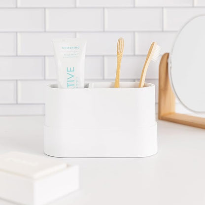 Yew Design Matte White Large Toothbrush and Toothpaste Holder and Cup for Bathroom Vanity and Countertop, Round Organizer for Electric Toothbrushes, Floss, Razors, Cotton, and Mouthwash