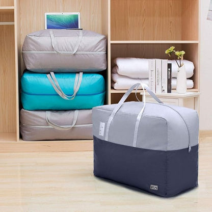 75L Large Zipper Comforter Storage Bag, Folding Blanket Storage Bag with Reinforced Handle, Under-Bed Storage for Bedding, Clothes, Pillows, Grey
