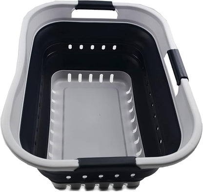 SAMMART 30L (8 gallon) Collapsible 3 Handled Plastic Laundry Basket - Foldable Pop Up Storage Container/Organizer - Portable Washing Tub - Space Saving Hamper/Basket (Grey/Slate Grey)