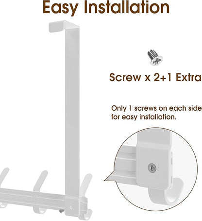 CHAUNCEY HOME Long Over The Door Hooks Hanger with 15.75" Arms for for Easier Access by Shorter, J16U, Perfectly Fits US Standard 1 3/8-inch Doors, Towel Rack Bathroom Organizer Holder, White