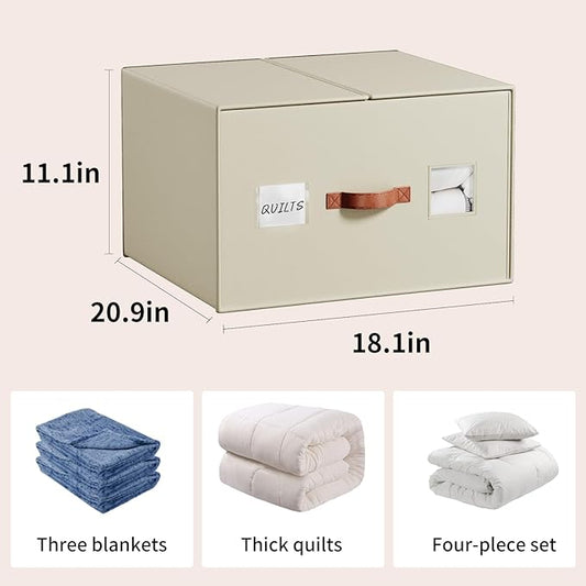 EE-RoomWorld 2 Pack Large Blankets Storage Bags, king&queen size comforter Organizers with Reinforced Walls ，Foldable 21"x18"x11" Space-Saving Design for Bedding Storage & sheet storage
