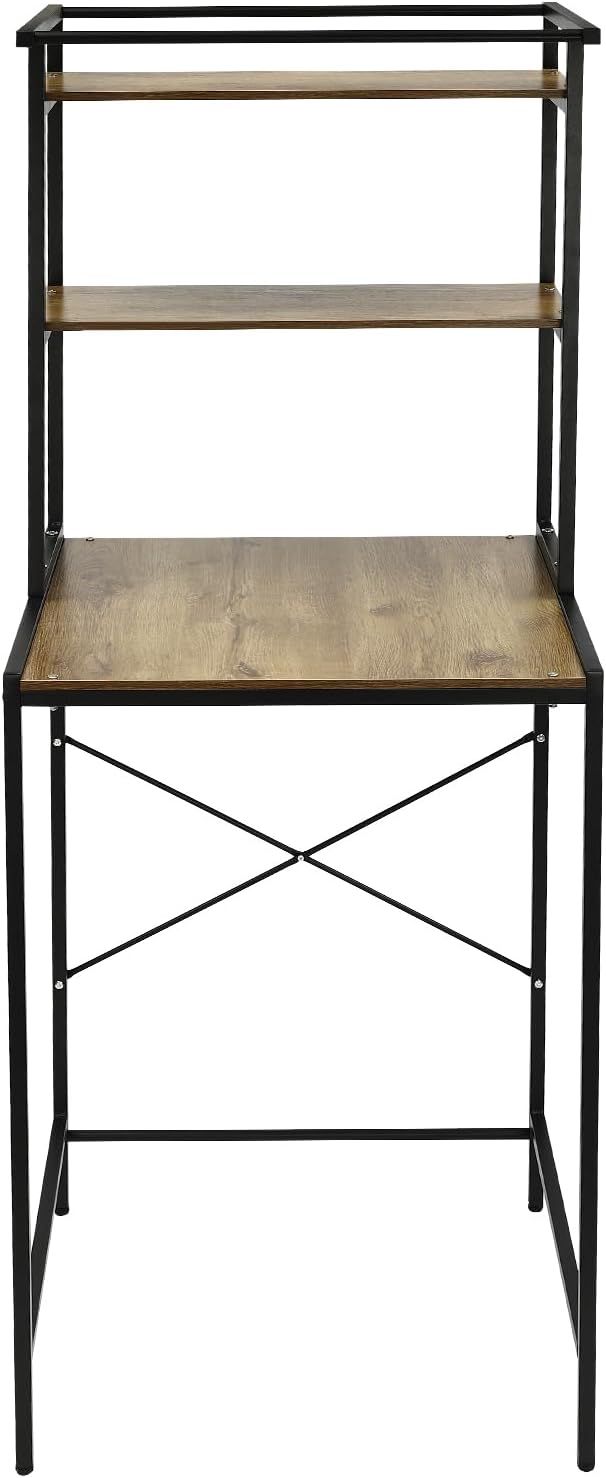 Over The Washer and Dryer Storage Shelf, 3-Tier Bathroom Room Shelf Storage Utility Rack Over The Toilet Washer Dryer Heavy Duty Laundry Room Organizer Bathroom Space Saving Organizer (Black+ Oak)