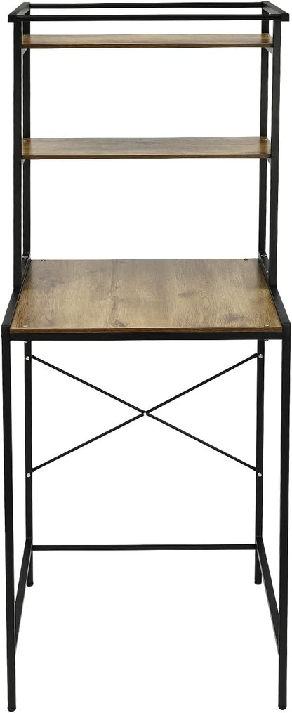 Over The Washer and Dryer Storage Shelf, 3-Tier Bathroom Room Shelf Storage Utility Rack Over The Toilet Washer Dryer Heavy Duty Laundry Room Organizer Bathroom Space Saving Organizer (Black+ Oak)