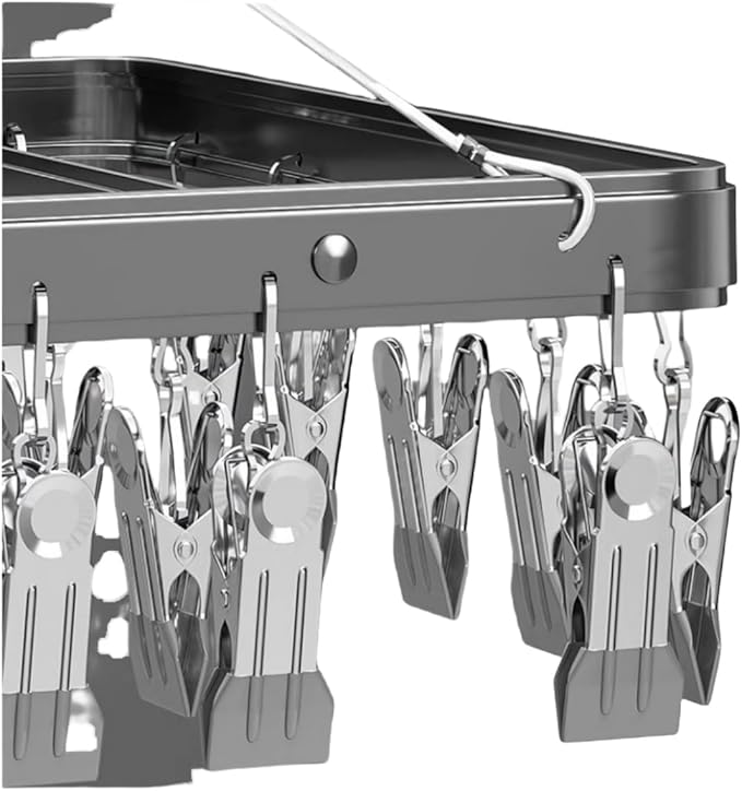 Clothes Drying Racks Clip Hangers Metal with 36 Clips Windproof Hook Underwear Hanger Foldable Laundry Clip for Socks Bras (Grey)