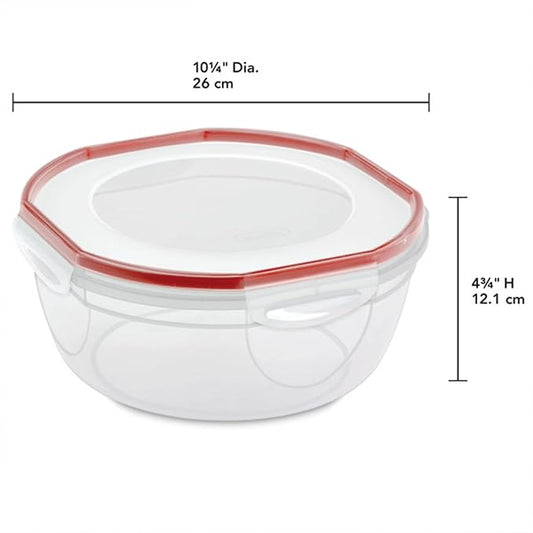 Sterilite Ultra-Seal 4.7 Qt Bowl, Large Airtight Food Storage Container, Latching Lid, Microwave and Dishwasher Safe, Clear With Red Gasket, 12-Pack