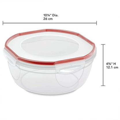 Sterilite Ultra-Seal 4.7 Qt Bowl, Large Airtight Food Storage Container, Latching Lid, Microwave and Dishwasher Safe, Clear With Red Gasket, 8-Pack