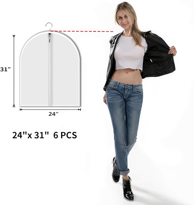 Small size Garment Bags - Set of 6 translucent 31 inch Hanging Clothing Bags for Boy girls’ Sweater, hoodies, Shorts
