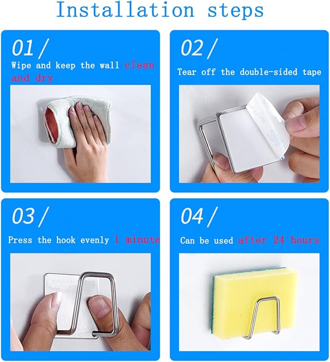 LEFTSTARER 8 Pack Sink Sponge Holder for Kitchen Sink Premium SUS304 Stainless Steel Rustproof Waterproof Quick Drying Small Strong Adhesive Sponge Holder