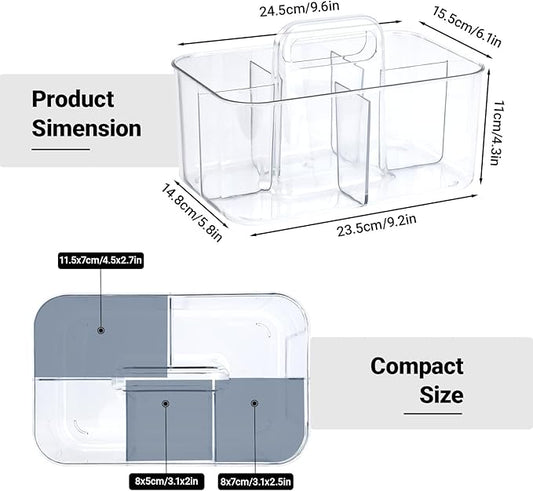 2 Pack Clear Caddy Organizer with Handle, Portable Art Supply Storage Organizers, Plastic Tote Holder for Shower, Dorm, Bathroom, Crafts, Makeup, Pencils, Office School Supplies
