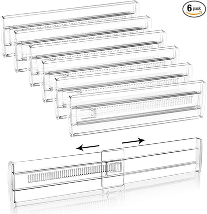 6 Pack Adjustable Drawer Dividers (11.34-19.88") 3.15" High Expandable Drawer Organizers Plastic Dresser Drawer Separators for Clothes Kitchen Bathroom Bedroom Office Storage