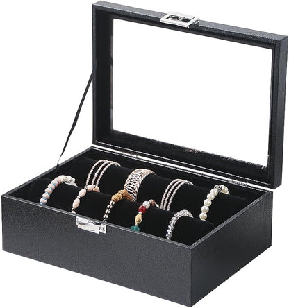 Kanwoder Bracelet Holder Organizer Box, Jewelry Storage Case with 2 Rods, Bangle Watch Display Tray for Women Girls (Black)